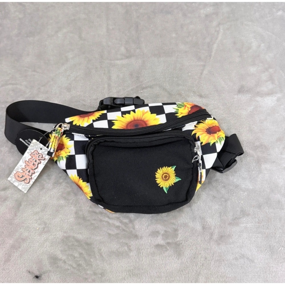 Spencer's Fanny Pack OS Black Sunflower 90s Checkered Travel Festival Belt Bag